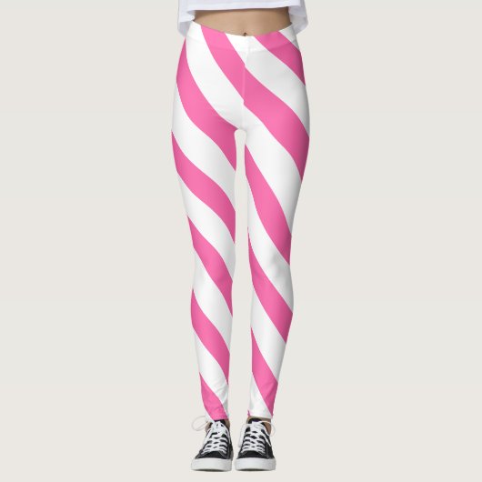 Moderne roze en witte brede gestreepte Mode voor d Leggings (Voorkant)