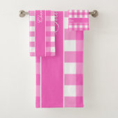 Moderne roze en witte Buffalo controleert aangepas Bad Handdoek (Insitu)