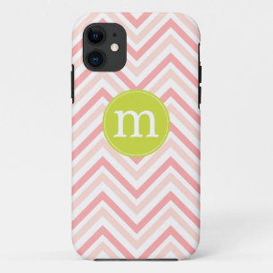 Moderne roze en witte Chevron, gepersonaliseerd iPhone 11 Hoesje