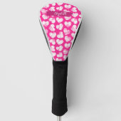 Moderne Roze en Witte Doodled Hart Valentijn Naam Golfheadcover (Voorkant)