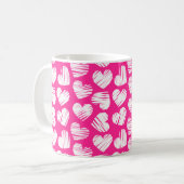 Moderne Roze en Witte Doodled Hart Valentijnsnaam Koffiemok (Voorkant links)