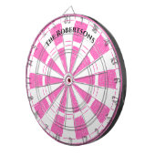 Moderne Roze en Witte Familienaam Dartbord (Voorkant Rechts)