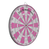 Moderne Roze en Witte Familienaam Dartbord (Voorkant Links)
