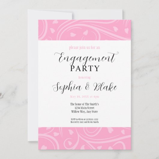 Moderne roze en witte Floral Engagement Party Kaart (Voorkant)