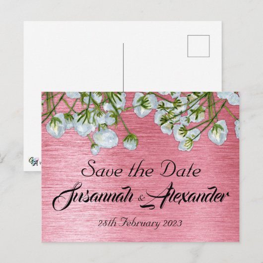 Moderne roze en witte Floral Wedding sparen de Dat Aankondigingskaart (Voorkant / Achterkant)