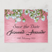 Moderne roze en witte Floral Wedding sparen de Dat Aankondigingskaart (Voorkant)