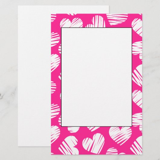 Moderne Roze en Witte Gegekrabbelde Hart Valentijn Briefpapier (Voorkant / Achterkant)