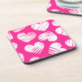 Moderne Roze en Witte Gegekrabbelde Hart Valentijn Drankjes Onderzetter (Linkerzijde)