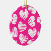 Moderne Roze en Witte Gegekrabbelde Hart Valentijn Keramisch Ornament (Rechts)