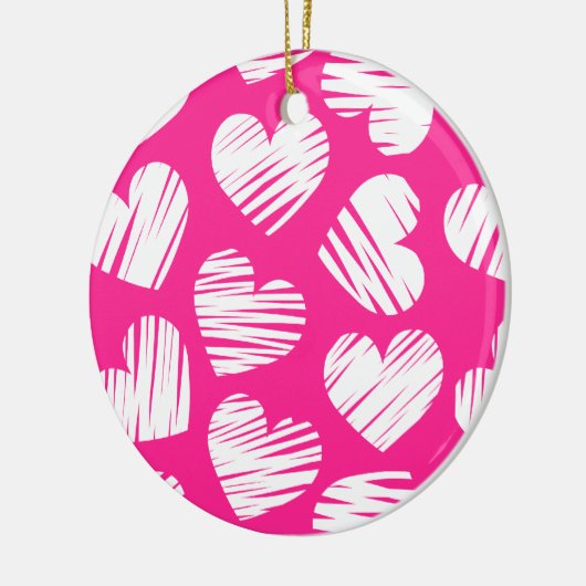 Moderne Roze en Witte Gegekrabbelde Hart Valentijn Keramisch Ornament (Links)