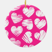 Moderne Roze en Witte Gegekrabbelde Hart Valentijn Keramisch Ornament (Achterkant)