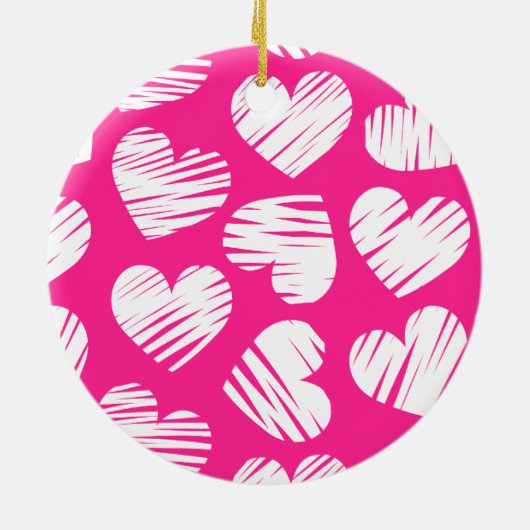 Moderne Roze en Witte Gegekrabbelde Hart Valentijn Keramisch Ornament (Achterkant)