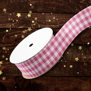 Moderne roze en witte geruite Buffalo Plaid   Grosgrain Lint
