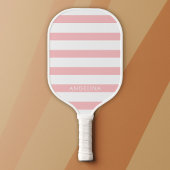 Moderne Roze en Witte Gestreepte Patroon Aangepast Pickleball Paddle