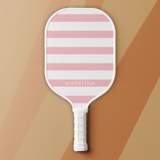Moderne Roze en Witte Gestreepte Patroon Aangepast Pickleball Paddle
