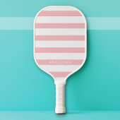 Moderne Roze en Witte Gestreepte Patroon Aangepast Pickleball Paddle