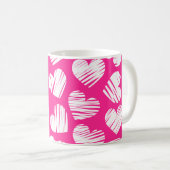 Moderne Roze en Witte Geweven Hart Valentijnsdag Koffiemok (Voorkant rechts)