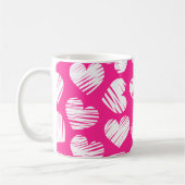 Moderne Roze en Witte Geweven Hart Valentijnsdag Koffiemok (Links)