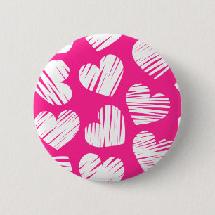Moderne Roze en Witte Geweven Hart Valentijnsdag Ronde Button 5,7 Cm