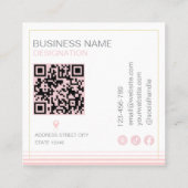 Moderne roze en witte gouden monogram QR-code Vierkante Visitekaartje (Achterkant)