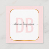 Moderne roze en witte gouden monogram QR-code Vierkante Visitekaartje (Voorkant)