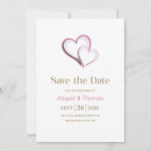 Moderne Roze en Witte Hartjes Bruiloft Save The Date (Voorkant)