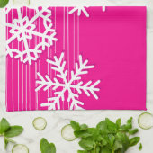 Moderne roze en witte Kerstsneeuwvlokken Theedoek (Gevouwen)