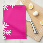 Moderne roze en witte Kerstsneeuwvlokken Theedoek (Quarter Fold)