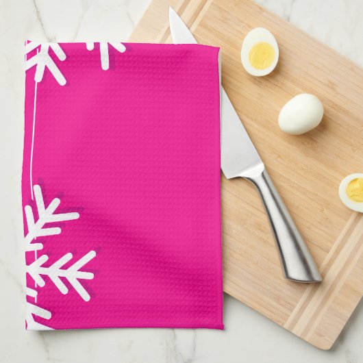 Moderne roze en witte Kerstsneeuwvlokken Theedoek (Quarter Fold)