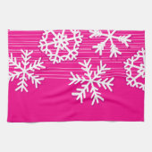 Moderne roze en witte Kerstsneeuwvlokken Theedoek (Horizontaal)