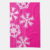 Moderne roze en witte Kerstsneeuwvlokken Theedoek (Verticaal)