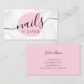 Moderne roze en witte marmernagels visitekaartje (Voorkant / Achterkant)