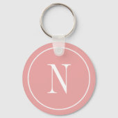 Moderne roze en witte monogram initiaal sleutelhanger (Voorkant)