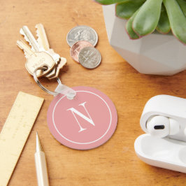 Moderne roze en witte monogram initiaal sleutelhanger