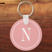Moderne roze en witte monogram initiaal sleutelhanger (Voorkant)