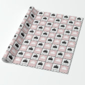 Moderne roze en witte prettige kerstpatronen cadeaupapier (Uitgerold)