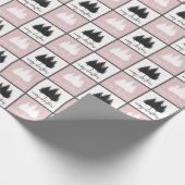 Moderne roze en witte prettige kerstpatronen cadeaupapier (Hoek)