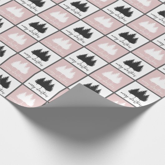 Moderne roze en witte prettige kerstpatronen cadeaupapier (Hoek)