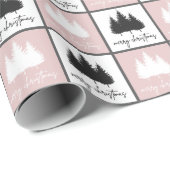 Moderne roze en witte prettige kerstpatronen cadeaupapier (Rol Hoek)