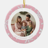 Moderne Roze en Witte Sneeuwvlokken Foto Keramisch Ornament (Voorkant)