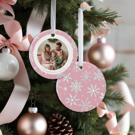 Moderne Roze en Witte Sneeuwvlokken Foto Keramisch Ornament