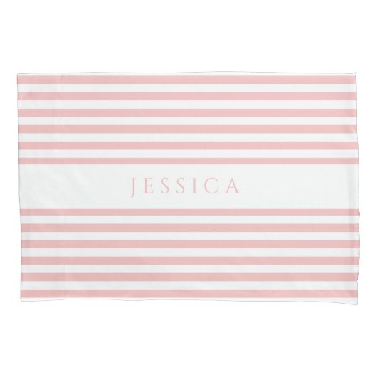 Moderne roze en witte streep kussensloop (Voorkant)