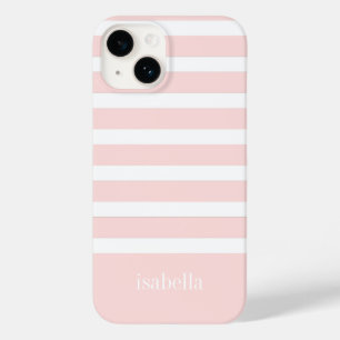 Moderne Roze en Witte Streep met Monogram Case-Mate iPhone 14 Hoesje