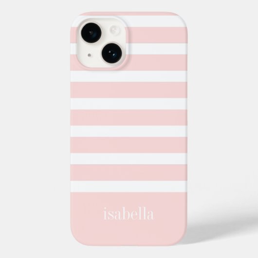 Moderne Roze en Witte Streep met Monogram Case-Mate iPhone Case (Achterkant)