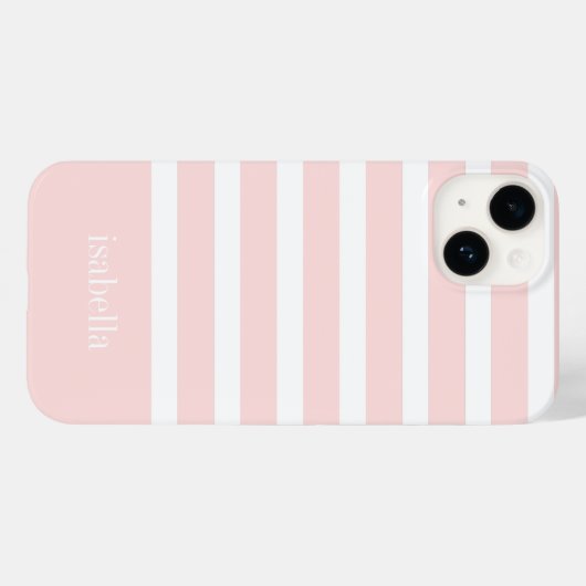 Moderne Roze en Witte Streep met Monogram Case-Mate iPhone Case (Achterkant (horizontaal))