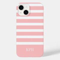 Moderne Roze en Witte Streep met Monogram