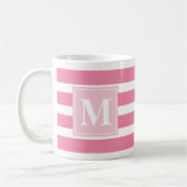 Moderne Roze en Witte Streep met Monogram Koffiemok (Links)
