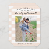 Moderne roze en witte strepen | De foto bewaart de Save The Date (Voorkant / Achterkant)