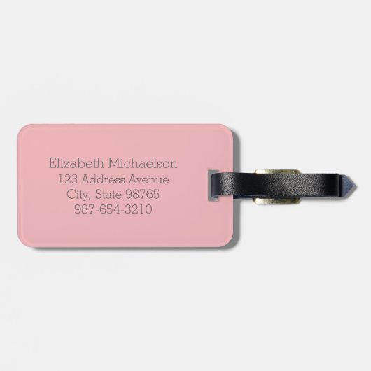 Moderne Roze en Witte Strepen Monogram Naam Bagagelabel (Achterkant horizontaal)