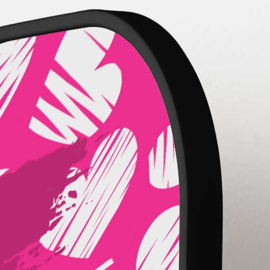 Moderne Roze en Witte Tekening Hart Valentijn Naam Pickleball Paddle (Links Detail)